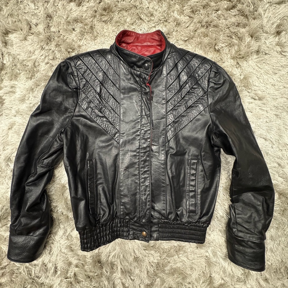 Vintage Skins by Woolskins Black Leather Jacket sz10
